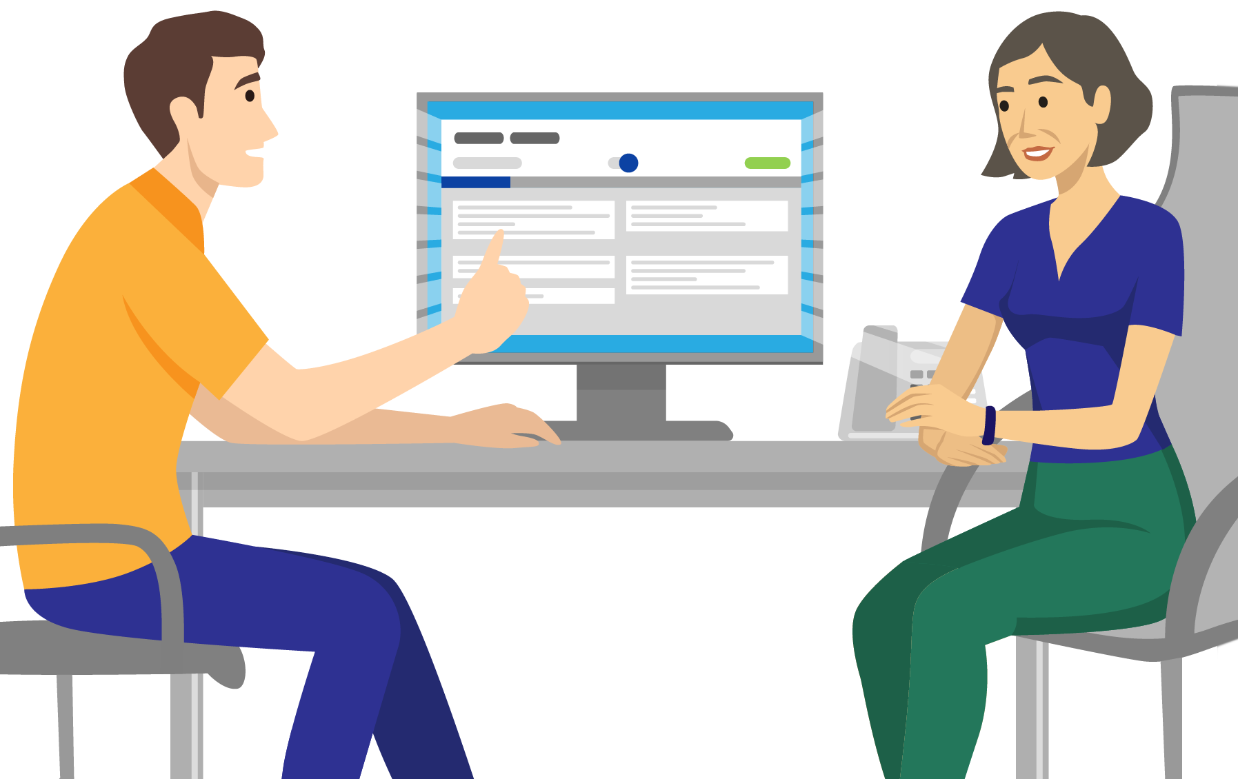 A team member enthusiastically engaging with manager in a productive 1-on-1 meeting
